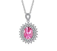 NZVCQVPU 18K White Necklace Chain for Women, Charm Choker Dainty Necklaces Luxury Flower with Oval Pink Topaz and Lab Diamond Pendant Necklace for Women White
