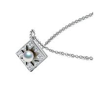 NZVCQVPU 18k White Rhombus Star White Round 0.1CT Diamond with White Round Pearl Necklace for Women Pendant Necklace 18 Inch