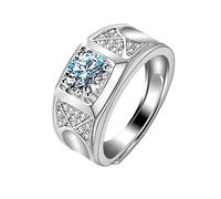 NZVCQVPU 18K White Ring for Men, Men Promise Ring Adjustable Wide Geometric 4 Prong 1ct Round Lab Diamond and Moissanite Wedding Bands White