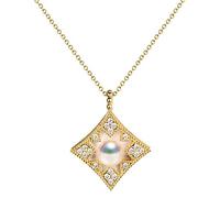 NZVCQVPU 18k Yellow Rhombus Star White Round 0.19CT Diamond with White Round Pearl Necklace for Women Pendant Necklace 18 Inch