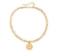NZVCQVPU 2 Layered Necklaces for Womens, Womens Necklace for Wedding Adjustable White Plated Oval Link Chain Necklace with Round Pendant