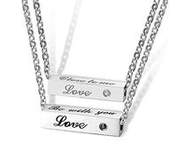 NZVCQVPU 2pcs Bar grabado Love Be With You Collar Titanium Steel Collares para pareja