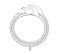 NZVCQVPU 3 Layer Necklaces for Women, Bohemian Jewelry for Women Necklace Adjustable Plated Figaro Chain and Tennis Necklace with Initials E Pendant