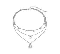 NZVCQVPU 3 Layer Necklaces for Womens, Chain Necklaces for Women for Pendant Adjustable White Plated White Chain Necklace with Disc and Lock Pendant