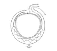 NZVCQVPU 3 Layered Necklace for Womens, Chain Necklaces for Women Stack Adjustable Plated Cuban Chain Necklace with Heart and Planet Pendant