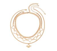 NZVCQVPU 3 Layered Necklace for Womens, Chain Necklaces for Women Stack Adjustable Plated Cuban Chain Necklace with Heart and Planet Pendant
