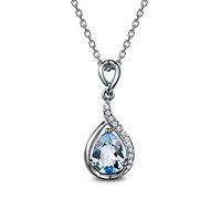 NZVCQVPU 925 Necklace Chain Women Necklace s925 Pear Shape Blue Topaz Around White Zircons with 45CM s925 Chain