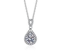 NZVCQVPU 9K Pendant Necklace for Women, Charm Choker Dainty Necklaces Elegant Waterdrop with 1ct Round Lab Diamond Chain Necklace for Women White