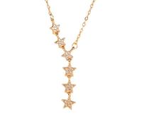 NZVCQVPU 9K Yellow Necklace Chain Women, Charm Choker Dainty Necklaces Long Star with Round Lab Diamond Pendant Necklace for Women