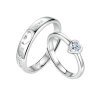 NZVCQVPU Anillo de eternidad anillos de boda grabados parejas de parejas hombres y mujeres, bandas esterlinas ajustables para pareja, ronda con acomodación de anillo de compromiso cardíaco