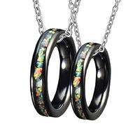 NZVCQVPU Anillo, para parejas personalizar collares de tungsteno negros personalizados de 4 mm con inslay de cáscara colorida regalo para novio