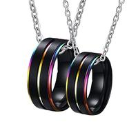 NZVCQVPU Anillo, pareja personalice el anillo LGBT negro personalizado de acero inoxidable negro con regalo de bordes de arco iris para mujeres