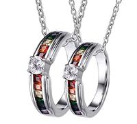 NZVCQVPU Anillo, un par de collares para él y su acero inoxidable personalizar el anillo LGBT con regalo de circonía de arco iris para esposa