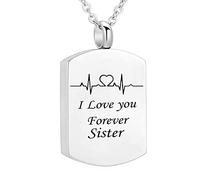 NZVCQVPU Ash Urn Necklace for Humans,Rectangle ECG with Engraving I Love You Forever... Stainless Steel Urn Pendants Pendant for Ashes