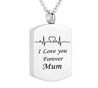NZVCQVPU Ash Urn Necklace for Humans,Rectangle ECG with Engraving I Love You Forever... Stainless Steel Urn Pendants Pendant for Ashes