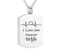 NZVCQVPU Ash Urn Necklace for Humans,Rectangle ECG with Engraving I Love You Forever... Stainless Steel Urn Pendants Pendant for Ashes
