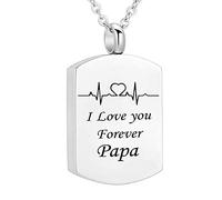 NZVCQVPU Ash Urn Necklace for Humans,Rectangle ECG with Engraving I Love You Forever... Stainless Steel Urn Pendants Pendant for Ashes