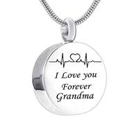 NZVCQVPU Ashes Keepsake Necklace,Round and ECG with Engraving I Love You Forever... Stainless Steel Necklaces for Ashes Cremation Necklace for Ashes
