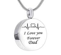 NZVCQVPU Ashes Keepsake Necklace,Round and ECG with Engraving I Love You Forever... Stainless Steel Necklaces for Ashes Cremation Necklace for Ashes