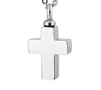 NZVCQVPU Ashes Necklace Dad, Stainless Steel Smooth Cross Pet Ashes Memorial
