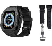 NZVCQVPU Caso de fibra de carbono de lujo con kit de modificación de 2 bandas, para 8 ultra 49 mm, set de modernización de cubierta de correa de goma de silicona, para iwatch 8 7 6 5 4 SE 45 mm 44 mm