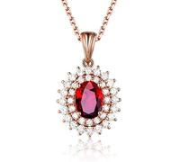 NZVCQVPU Chain 18 Carat Oval with Ruby ??0.5/0.98/1.1Ct Pendant Necklace Wedding Rose for Women
