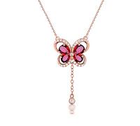 NZVCQVPU Chain 18K Ladies Butterfly with Ruby ??0.9Ct Pendant Necklace Wedding Rose