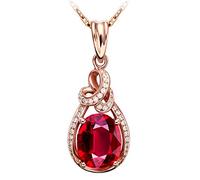 NZVCQVPU Chain 18K Ladies Drop Red Oval Tourmaline 1.3/2.14 / 3Ct Pendant Necklace Wedding Rose