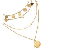 NZVCQVPU Collar de 4 capas para mujer, collar de cadena para mujer, collar de cadena de aleación ajustable de moda con disco y colgante redondo
