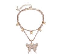 NZVCQVPU Collar de cadena de 2 capas para mujer, collar bohemio para mujer, collar de aleación ajustable de tenis con colgante de mariposa