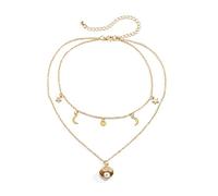 NZVCQVPU Collar de cadena de 2 capas para mujer, collar de múltiples hebras para mujer, delicado collar de cadena de aleación ajustable con estrella y colgante cuadrado