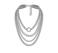 NZVCQVPU Collar de cadena de 4 capas para mujer, collar vintage para mujer, ajustable, chapado en blanco, collar de cadena cubana con colgante redondo