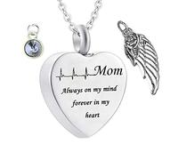 NZVCQVPU Collar de cenizas para hombres, collar de acero inoxidable con una madre grabador siempre en mi mente para siempre en mi corazón, un regalo de collar para mujeres y hombres