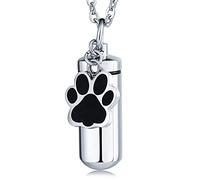 NZVCQVPU Collar de cenizas para mujeres mascota, collares de urna personalizables para cenizas Cilíndrico de acero inoxidable con estampado de patas