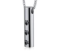 NZVCQVPU Collar de cenizas para mujeres mascota, collares de urna personalizables para cenizas Cilíndrico de acero inoxidable con estampado de patas