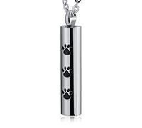 NZVCQVPU Collar de cenizas para mujeres mascota, collares de urna personalizables para cenizas Cilíndrico de acero inoxidable con estampado de patas