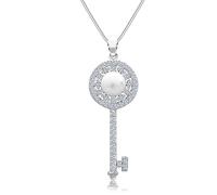 NZVCQVPU Collar de día de San Valentín, mujer larga serpiente circonio cúbico cz y diseño de forma de llave de perla día de San Valentín 450 mm