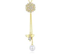 NZVCQVPU Collar de los mejores amigos, collares para mujeres Zirconia Flower con abejas y perlas Diseño colgante de San Valentín Collar
