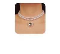 NZVCQVPU Collar de perlas de 2 niveles con colgante de cristal, cadena de perlas bohemias para mujer