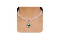 NZVCQVPU Collar de perlas de 2 niveles con colgante de cristal, cadena de perlas bohemias para mujer