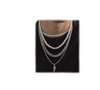 NZVCQVPU Collar de perlas de múltiples capas Cadena gruesa para hombres Pendantes de ala de 3 espesas cadena de acera de cable Ajustable Men unisex (estilo 5)