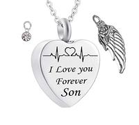 NZVCQVPU Collar de recuerdo, acero inoxidable rolo rolo blanco forma redonda de circonía cúbica forma de corazón ecg te amo para siempre hijo