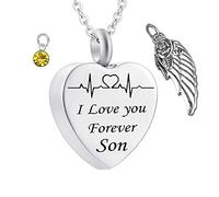 NZVCQVPU Collar de recuerdo, acero inoxidable rolo rolo blanco forma redonda de circonía cúbica forma de corazón ecg te amo para siempre hijo