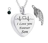 NZVCQVPU Collar de recuerdo, acero inoxidable rolo rolo blanco forma redonda de circonía cúbica forma de corazón ecg te amo para siempre hijo
