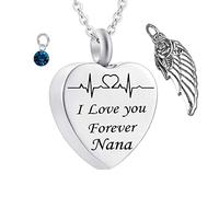 NZVCQVPU Collar de urna de recuerdo, collares de acero inoxidable Electrocardiograma de la piedra de nacimiento del corazón del corazón Rolo