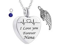NZVCQVPU Collar de urna de recuerdo, collares de acero inoxidable Electrocardiograma de la piedra de nacimiento del corazón del corazón Rolo