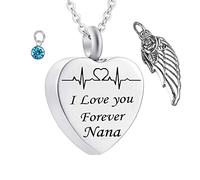 NZVCQVPU Collar de urna de recuerdo, collares de acero inoxidable Electrocardiograma de la piedra de nacimiento del corazón del corazón Rolo