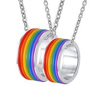 NZVCQVPU Collar LGBT de arco iris, collares personalizados para mujer, acero inoxidable, anillo plateado de 9 mm con silicona, talla única, Estándar, Estándar
