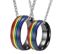 NZVCQVPU Collar LGBT para mujeres, collar de parejas de acero inoxidable personalizado anillo negro de 8 mm con esmalte arcoiris