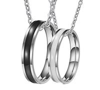 NZVCQVPU Collar para hombre, personalizable, collar a juego para parejas, de acero inoxidable, anillo de plata de 4 mm con esmalte, talla única, Estándar, Estándar